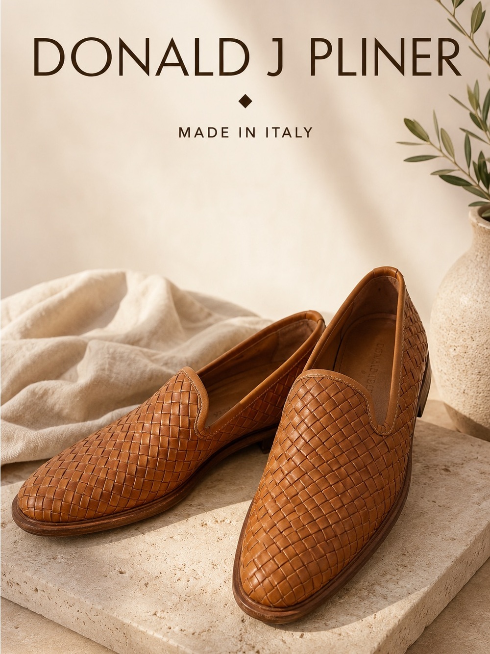 Donald J Pliner Zelvyn Men 9M Brown Woven Basketweave Leather Loafers Slip On